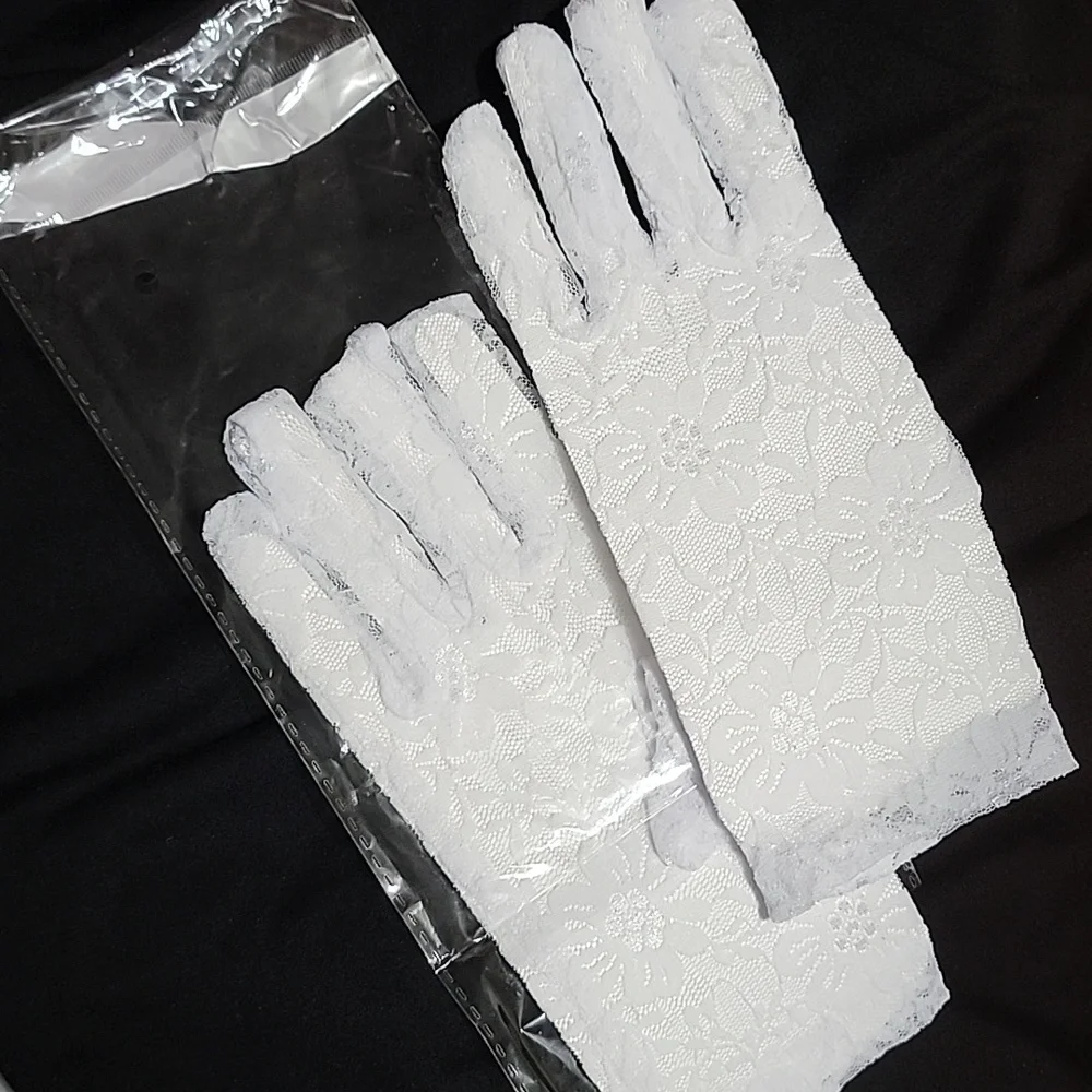 New Sheer Floral Bridal Gloves White Tulle Mesh Ruffle Cosplay Dress Up Stretch